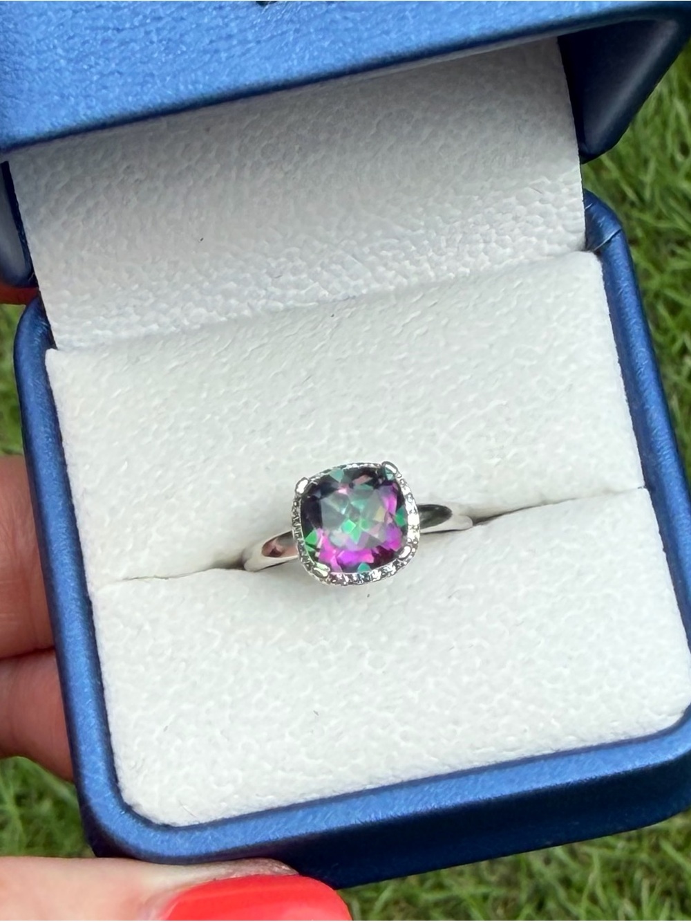 Stunning Natural Mystic Topaz 1.95CT Cushion cut 925 Sterling Silver Ring size 6